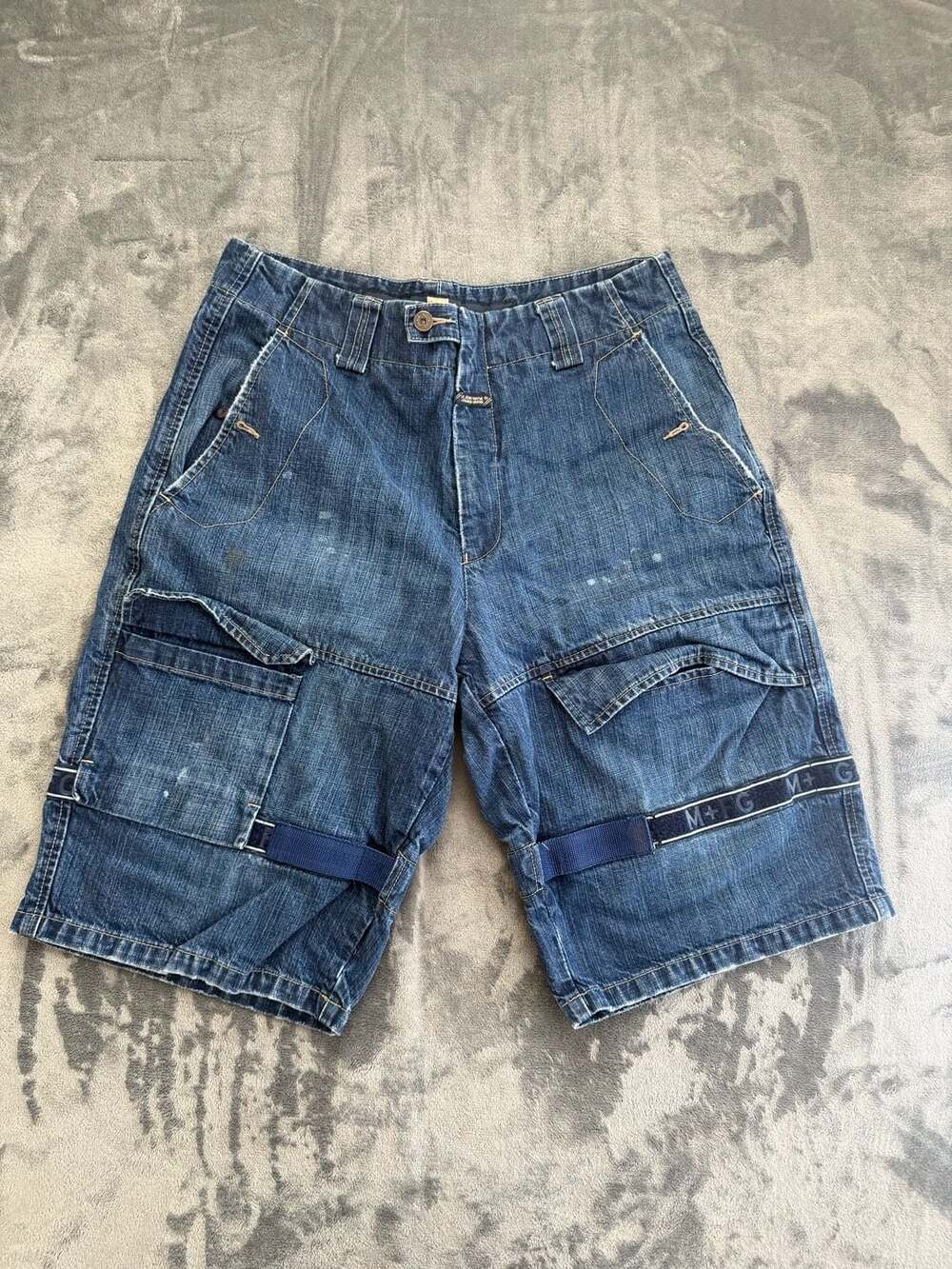 Marithe Francois Girbaud Vintage Y2K Denim Cargo Shorts with Straps 34